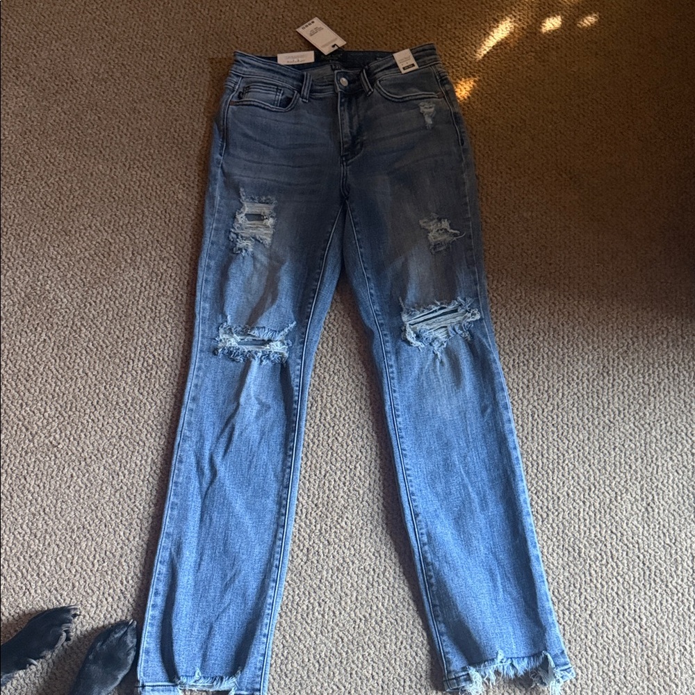 Judy Blue Distressed Light Blue Straight Leg Jeans